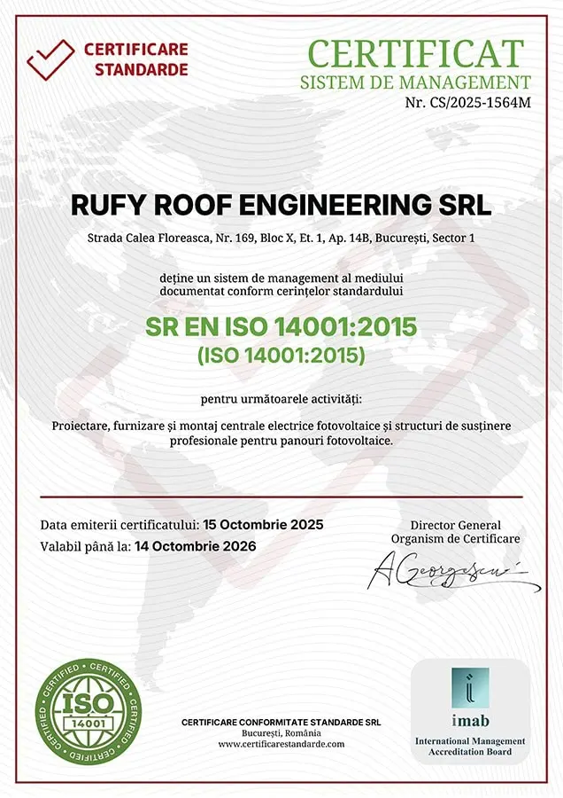 Certificat ISO 14001 RUFY ROOF ENGINEERING