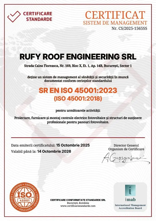 Certificat ISO 45001 RUFY ROOF ENGINEERING