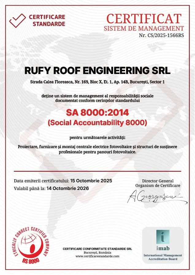 Certificat SA 8000 RUFY ROOF ENGINEERING
